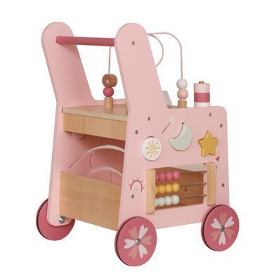 Дитяча дерев`яна навчальна коляска, ходунки AVKO E319Pink