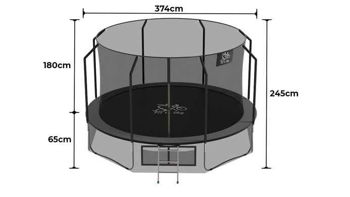 Батут FitToSky 374см с внутренной сеткой и лесенкой зелёный