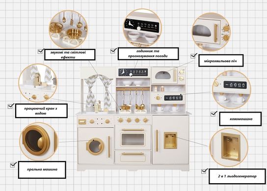 Дитяча кухня дерев'яна ігрові AVKO Равенна White, звукові та світлові ефекти
